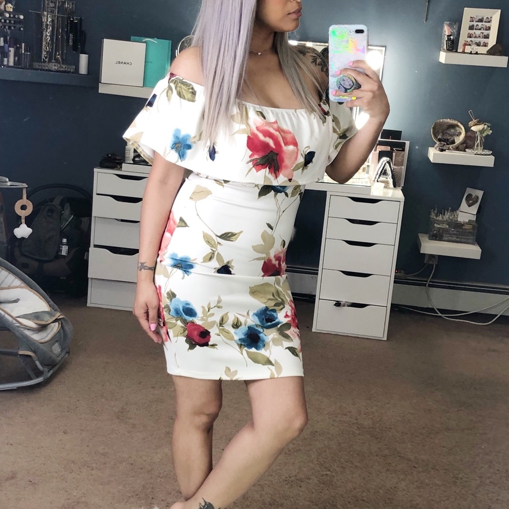 Flower off the shoulder dress SOLD